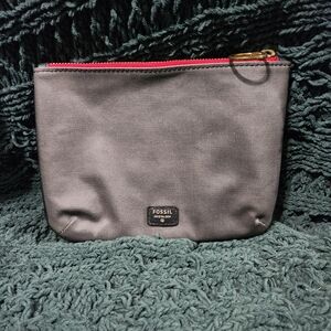 Fossil Gray Pouch with Red Zipper